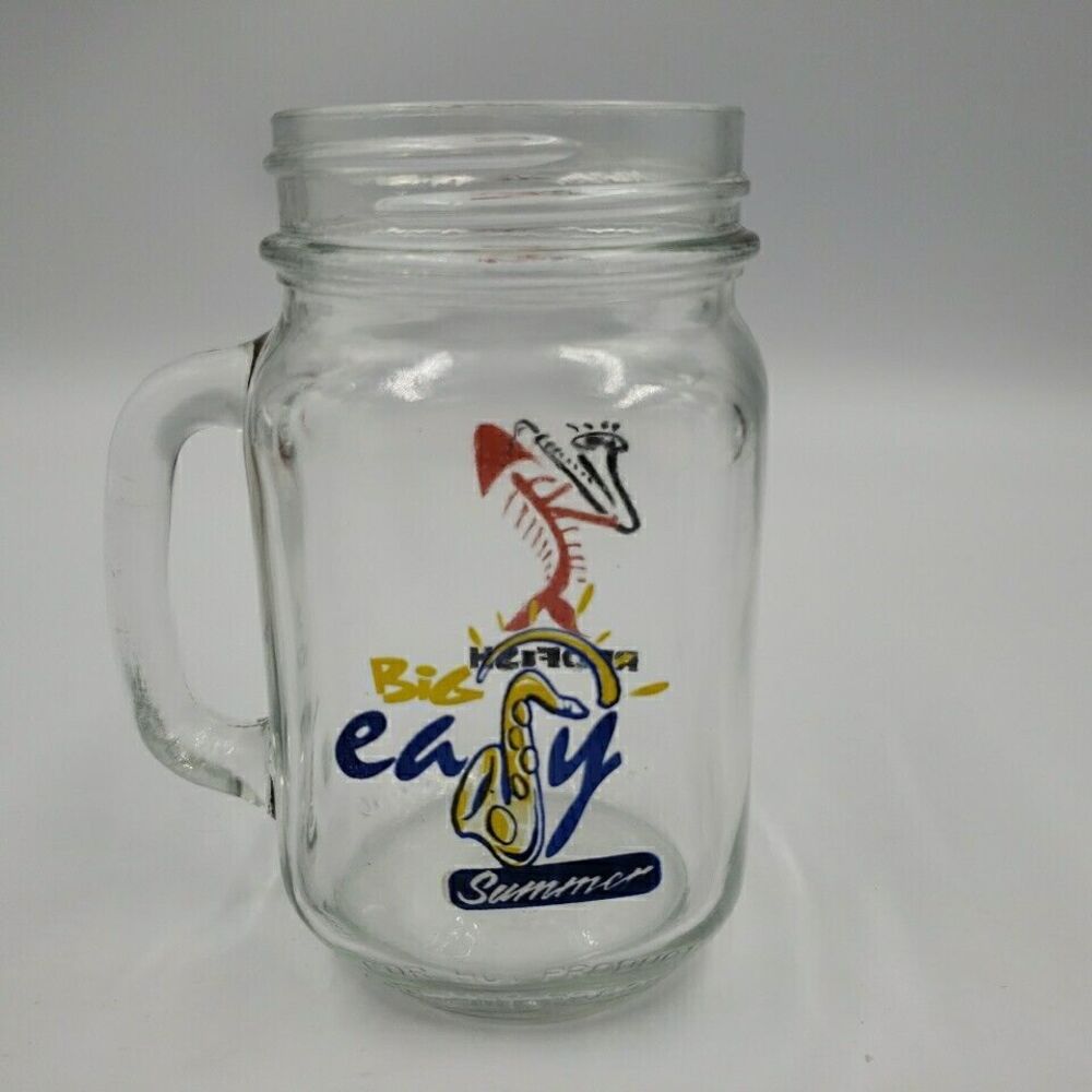 Redfish Big Easy Summer Glass Beer Mug Pint Mason Jar New Orleans Saxophone NOLA